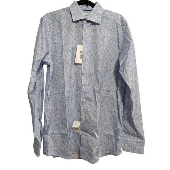 ETON Blue Button Down Print Shirt Size Medium NEW - Picture 1 of 9